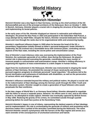 Heinrich Himmler “Article & Questions” Assignment (World War II)
