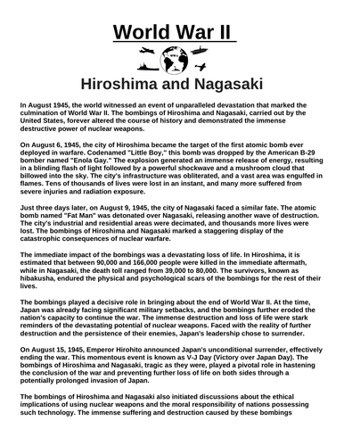 Hiroshima and Nagasaki “Article & Questions” Assignment (World War II)