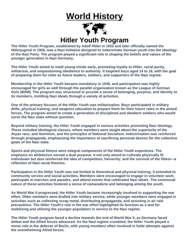Hitler Youth Program “Article & Questions” Assignment (World War II)