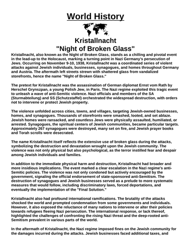 Kristallnacht “Article & Questions” Assignment (World War II)