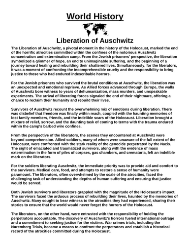 Liberation of Auschwitz “Article & Questions” Assignment (World War II)