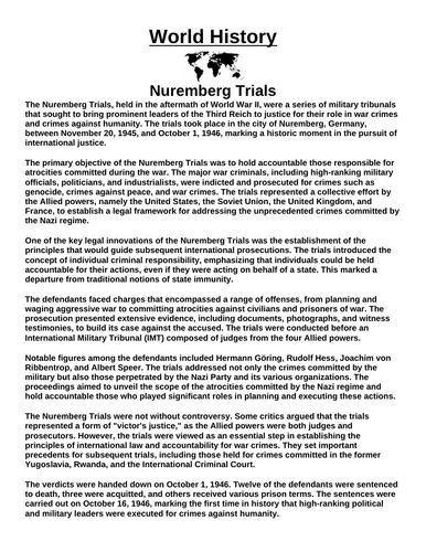 Nuremberg Trials  “Article & Questions” Assignment (World War II)