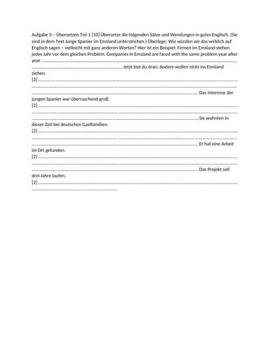 A LEVEL GERMAN GRAMMAR EXERCISE