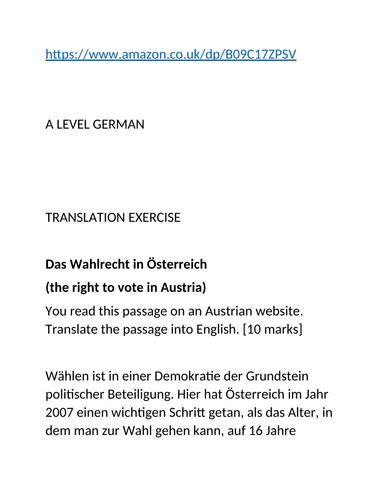 GERMAN A LEVEL translation exercise (with answer)