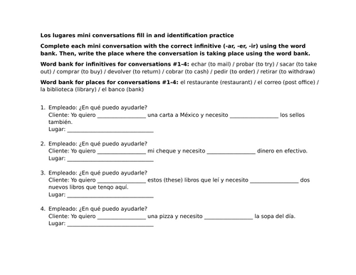 Los lugares mini conversations fill in and identification practice
