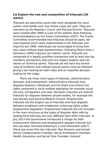 A-Level Law: 2023 Tribunals & Legal Funding Past Paper Plan + Model - Eduqas English Legal Systems