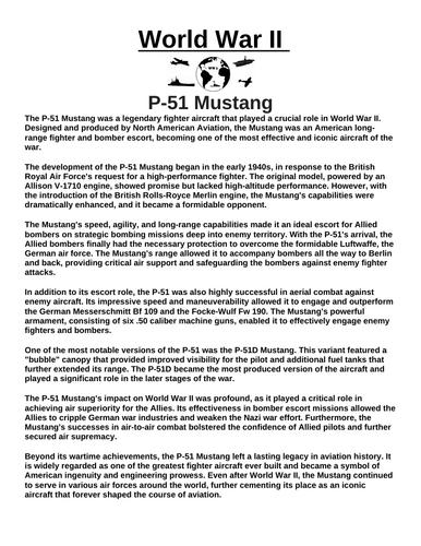 P-51 Mustang “Article & Questions” Assignment (World War II)