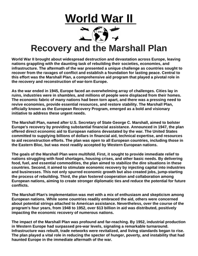Recovery and the Marshall Plan “Article & Questions” Assignment (World War II)