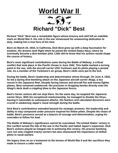 Pilot Richard "Dick" Best “Article & Questions” Assignment (World War II)