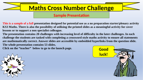 Sample Maths Cross Number Challenge