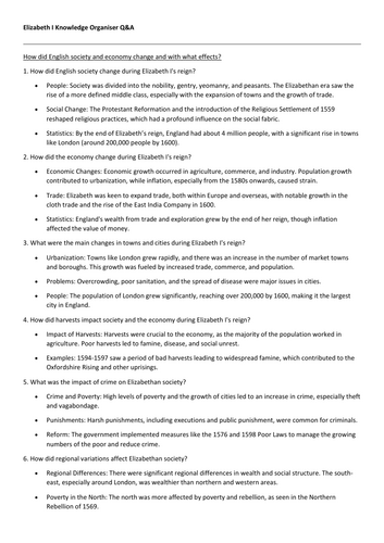 AQA A Level Tudors 1C Elizabeth I Quiz pack