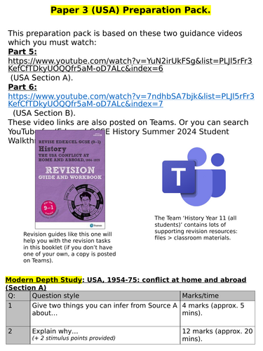 Edexcel GCSE History 'Paper 3 Preparation Pack'