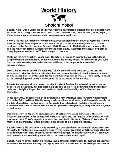 Shoichi Yokoi “Article & Questions” Assignment (World War II)