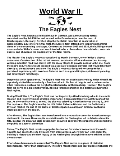 The Eagles Nest “Article & Questions” Assignment (World War II)