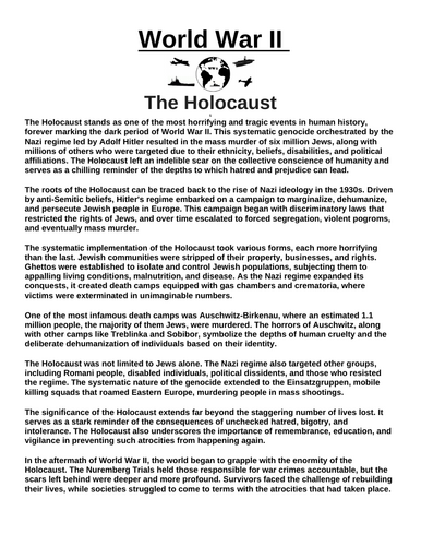 The Holocaust “Article & Questions” Assignment (World War II)