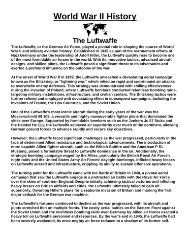 The Luftwaffe “Article & Questions” Assignment (World War II)