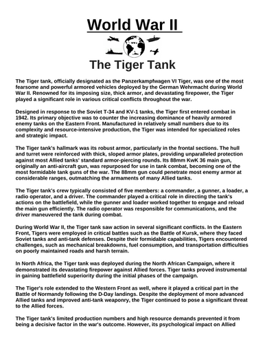 The Tiger Tank “Article & Questions” Assignment (World War II)