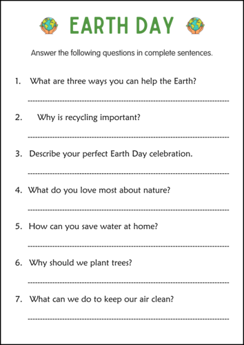Earth Day Worksheets and Activities for Taking Care of the Earth for Grade 2, 3