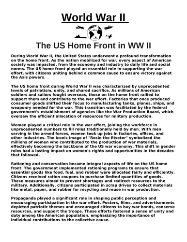 The US Home Front in WW II “Article & Questions” Assignment (World War II)