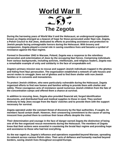 The Zegota “Article & Questions” Assignment (World War II)