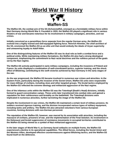 Waffen-SS “Article & Questions” Assignment (World War II)
