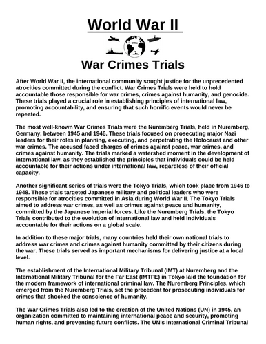 War Crimes Trials “Article & Questions” Assignment (World War II)