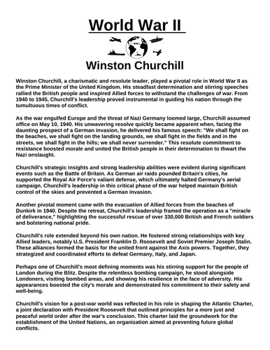 Winston Churchill “Article & Questions” Assignment (World War II)