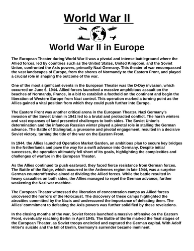 World War II in Europe “Article & Questions” Assignment (World War II)