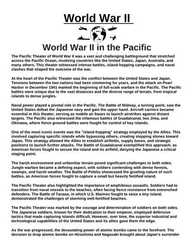World War II in the Pacific “Article & Questions” Assignment (World War II)