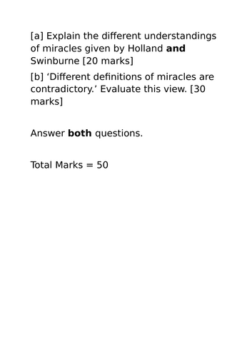 A-Level RS: Miracles 2020 Past Paper Question Model Plan + Answer - Eduqas Philosophy