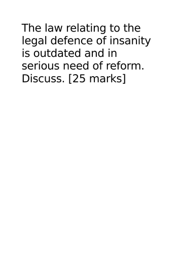 A-Level Law: 2021 Insanity Past Paper Question Model + Plan - Eduqas Criminal Law