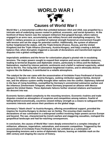 Causes of World War I “Article & Questions” Assignment (World War I)