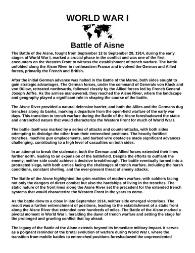Battle of Aisne “Article & Questions” Assignment (World War I)