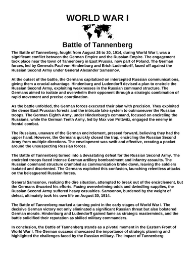 Battle of Tannenberg “Article & Questions” Assignment (World War I)