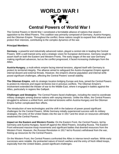 Central Powers of World War I “Article & Questions” Assignment (World War I)