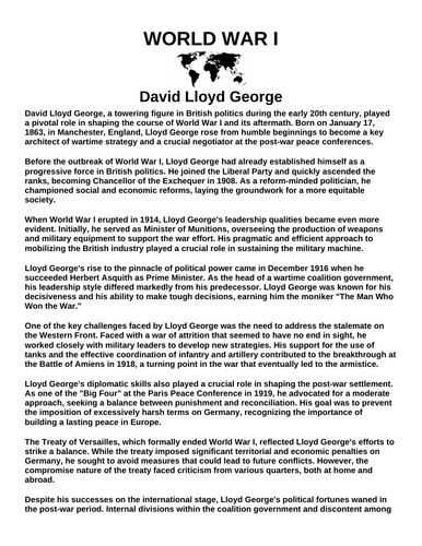 David Lloyd George “Article & Questions” Assignment (World War I)