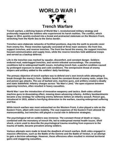 Trench Warfare “Article & Questions” Assignment (World War I)