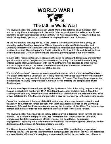 U.S. in World War I “Article & Questions” Assignment (World War I)
