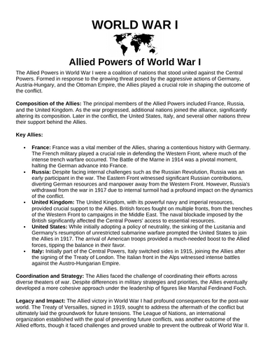 World War I Assignment Bundle (26 Assignments)