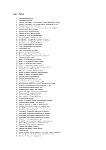 AS Topics 1 - 4  - AQA Biology Fact Recall Quiz