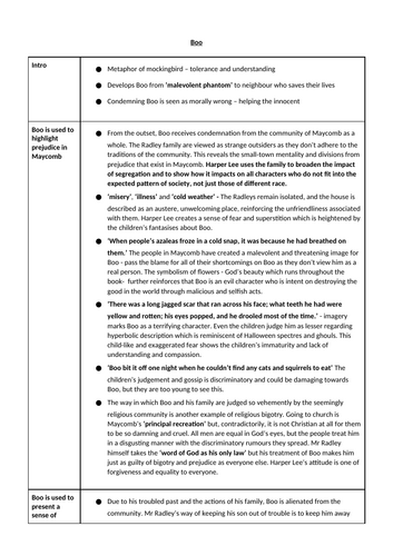 To Kill A Mockingbird Essay Plan - Boo