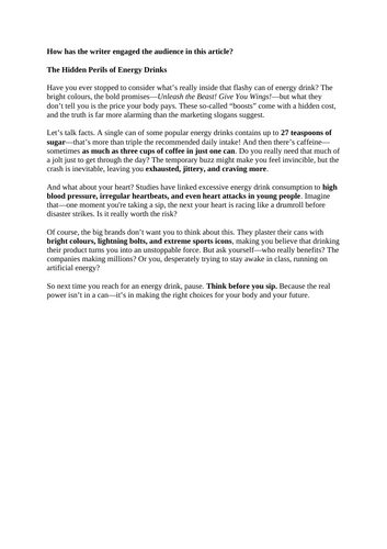 CCEA GCSE English Language Unit 1 Task 2 Examples