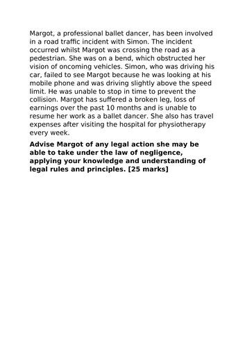 A-Level Law: 2023 Negligence Scenario Model Plan + Answer - Eduqas Tort Law