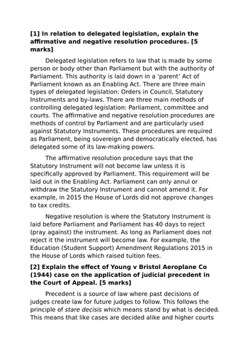 A-Level Law: 2023 Part A Combination (Precedent) Model Plan + Answer - Eduqas ELS