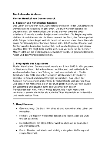 Das Leben der Anderen - Essential Study Guide