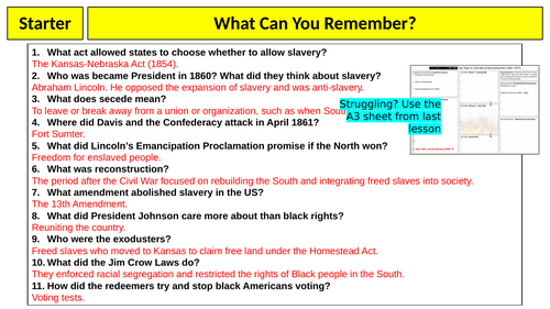 OCR Making of America - Topic 4 Revision Lesson