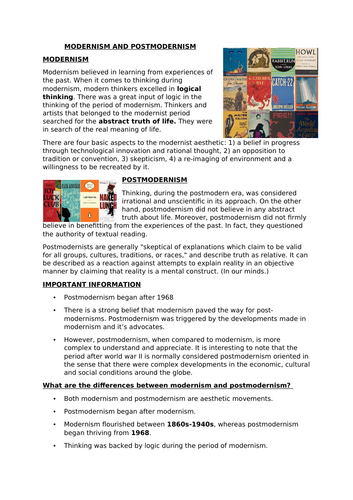 MODERNISM AND POSTMODERNISM contextual knowledge sheet