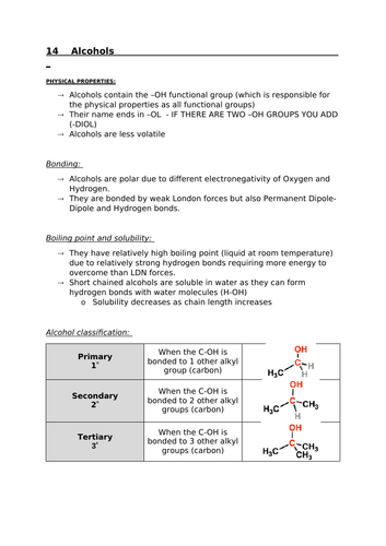 14 Alcohols (A-level notes for OCR)