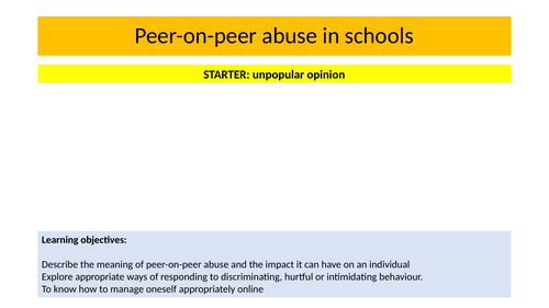 Year 7 PSHE: Peer on Peer abuse