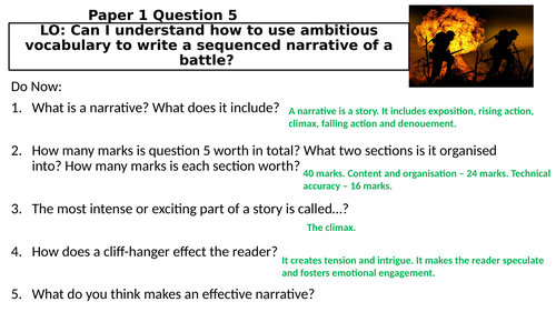 Language Paper 1 Question 5 - War narrative creative writing